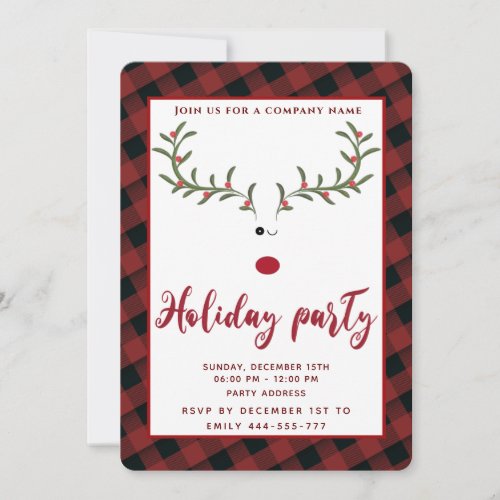 Funny reindeer holiday party corporate invitation