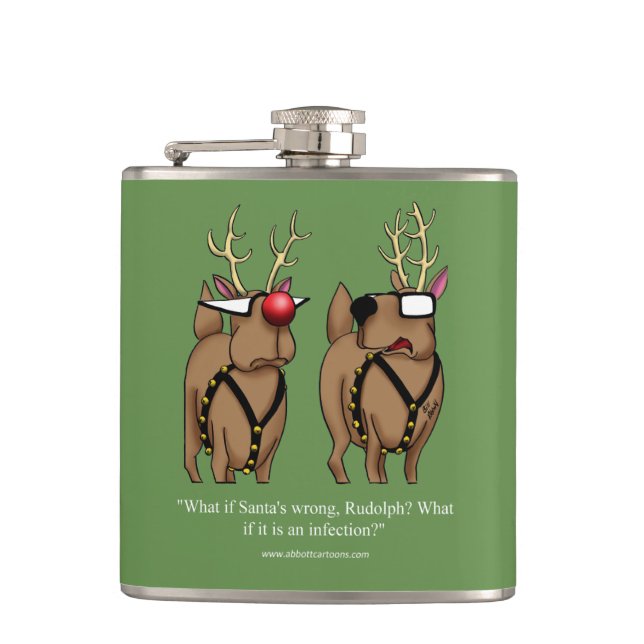 Funny Reindeer Humor Cartoon Holiday Flask Gift (Front)