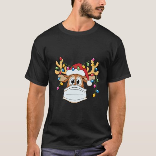 Funny Reindeer In Mask Christmas 2020 Gift T_Shirt