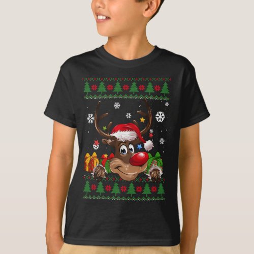 Funny Reindeer Lovers Santa Hat Ugly Christmas Swe T_Shirt