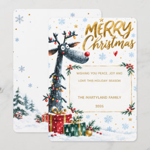 🦌🎄 Funny Reindeer Merry Christmas Card ❄️🎁