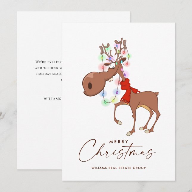 Funny Reindeer Merry Christmas Corporate Greeting Holiday Card (Front/Back)