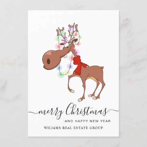 Funny Reindeer Merry Christmas Corporate Greeting Holiday Card