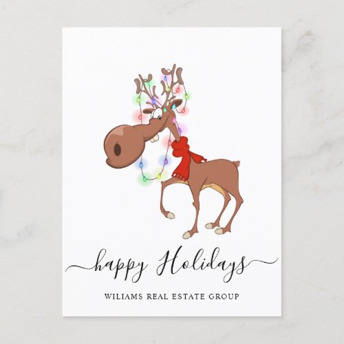Funny Reindeer Merry Christmas Corporate Greeting Holiday Postcard