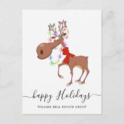 Funny Reindeer Merry Christmas Corporate Greeting Postcard