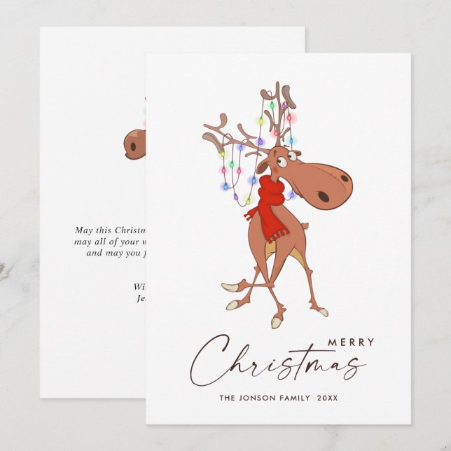 Funny Reindeer Merry Christmas Greeting Holiday Card (Front/Back)