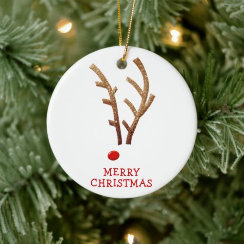 Funny Reindeer MERRY CHRISTMAS Photo Name Ceramic Ornament