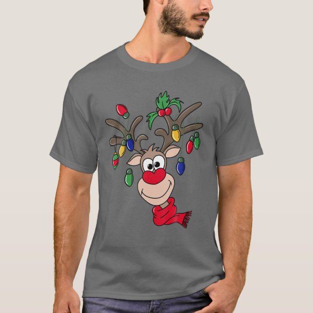 Funny Reindeer Merry Christmas T-Shirt (Front)