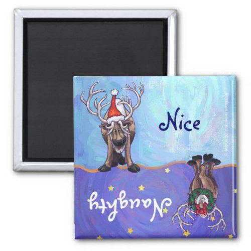 Funny Reindeer Naughty Nice Holiday Magnet