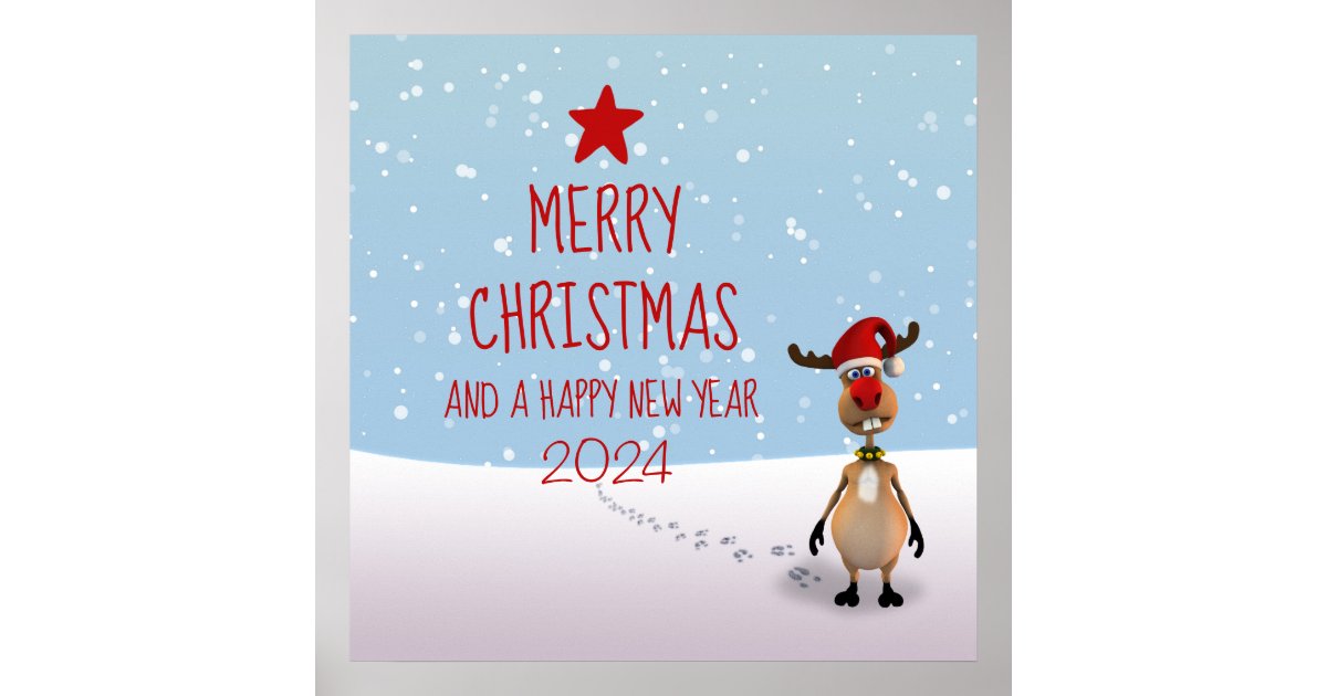 Funny Reindeer New Year Christmas Tree 2024 Poster Zazzle