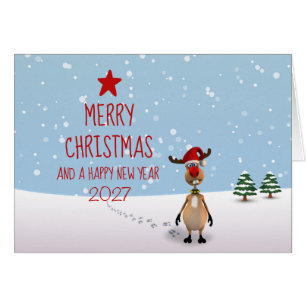 Funny Reindeer New Year Christmas Tree 2026 Cards