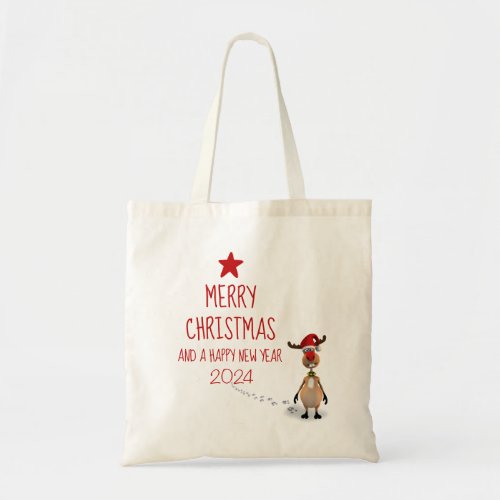 Funny Reindeer New Year Tree 2024 Christmas Tote Bag