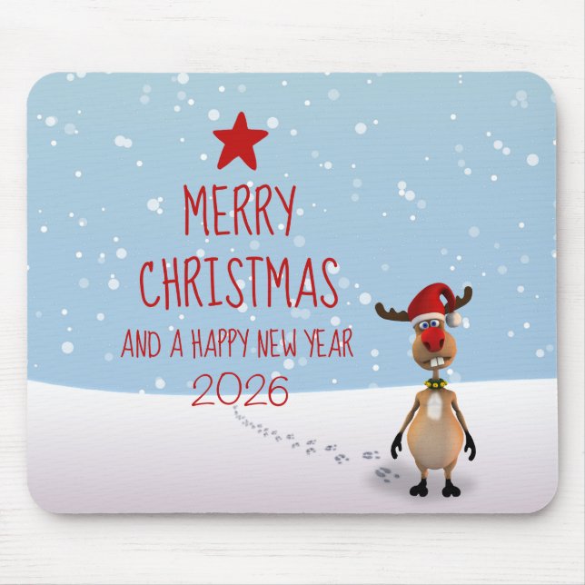 Funny Reindeer New Year Tree 2026 Christmas Mouse Pad (Front)