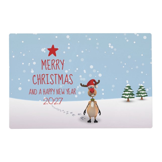 Funny Reindeer New Year Tree 2026 Christmas Placemat (Front)