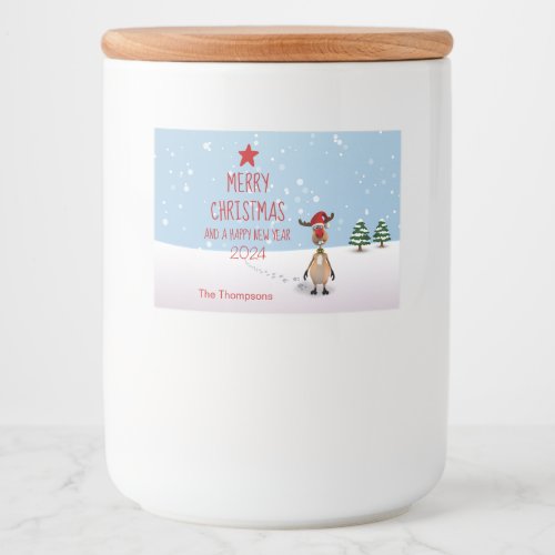 Funny Reindeer New Year Tree Christmas 2024 Food Label