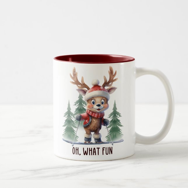 Funny Reindeer Oh What Fun Two-Tone Coffee Mug (Right)