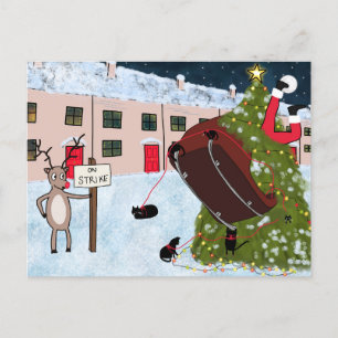 Funny Reindeer On Strike Cartoon Cat Christmas Holiday Postcard