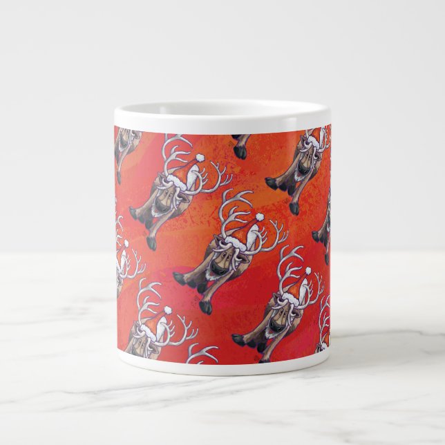 Funny Reindeer Pattern on Red Giant Coffee Mug (Front)