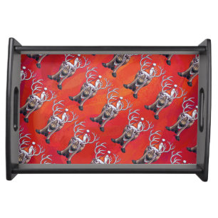 Funny Reindeer Pattern on Red Serving Tray
