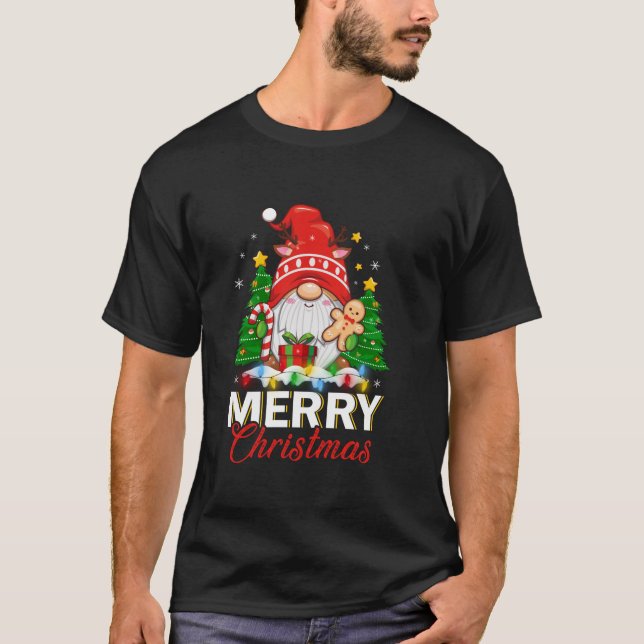 Funny Reindeer Peace Gnome Candy Cane Xmas Lights  T-Shirt (Front)