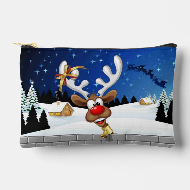Funny Reindeer Peeking Christmas Meme  Accessory Pouch (Front)