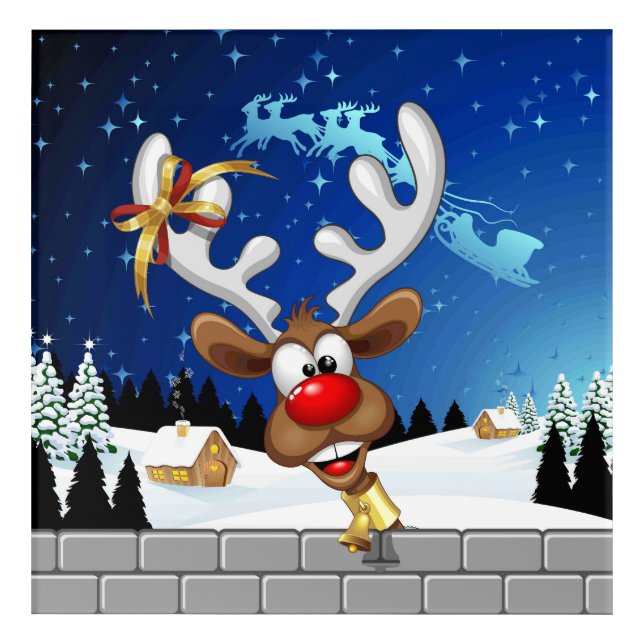 Funny Reindeer Peeking Christmas Meme  Acrylic Print (Front)
