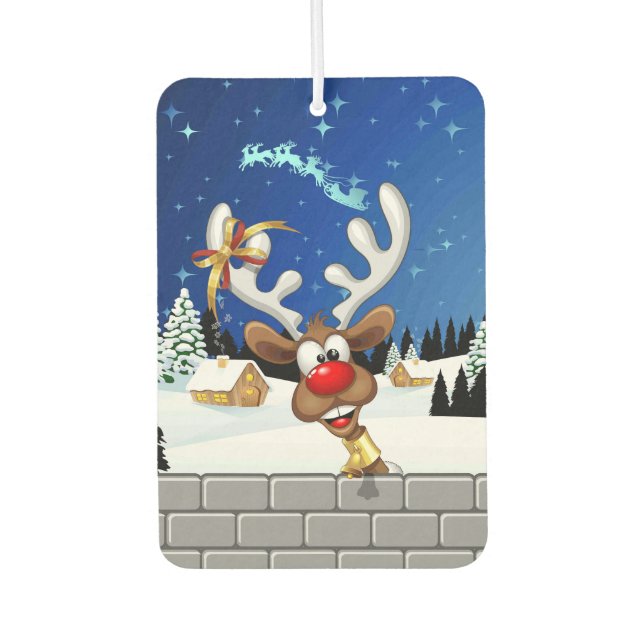 Funny Reindeer Peeking Christmas Meme  Air Freshener (Front)