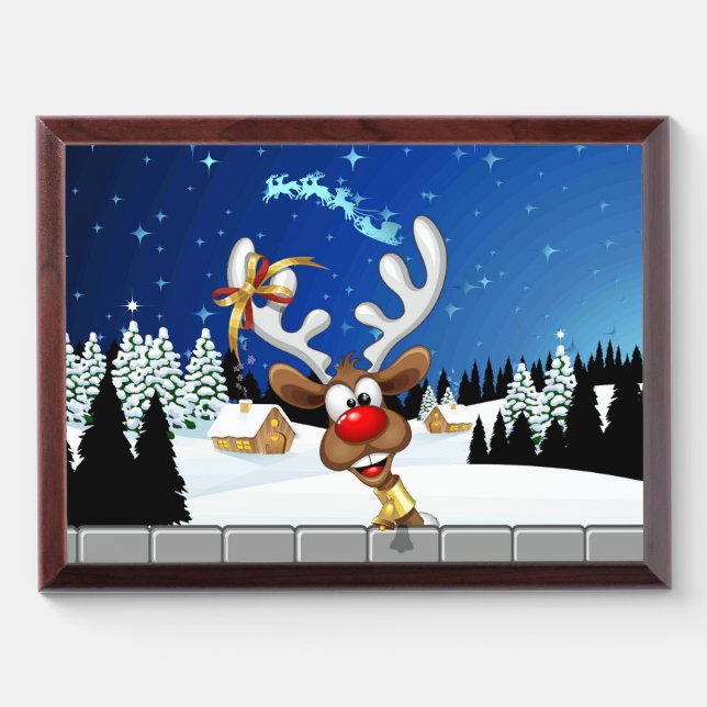 Funny Reindeer Peeking Christmas Meme  Award Plaque (Horizontal)