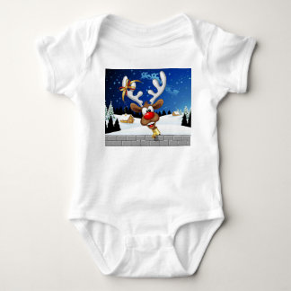 Funny Reindeer Peeking Christmas Meme  Baby Bodysuit