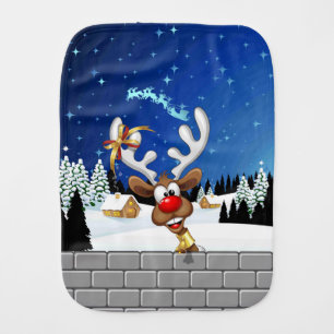 Funny Reindeer Peeking Christmas Meme  Baby Burp Cloth
