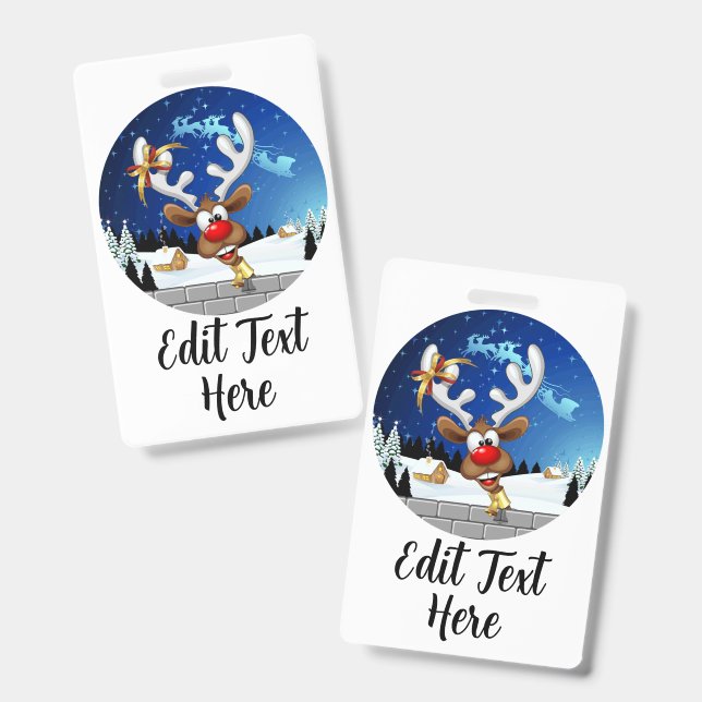 Funny Reindeer Peeking Christmas Meme  Badge (Front & Back)