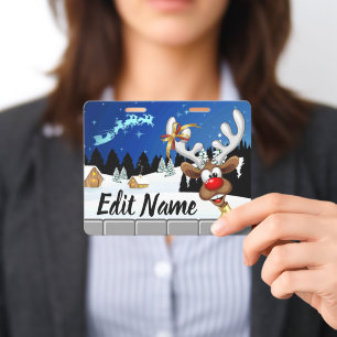 Funny Reindeer Peeking Christmas Meme  Badge