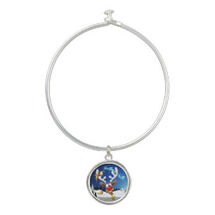 Funny Reindeer Peeking Christmas Meme  Bangle Bracelet