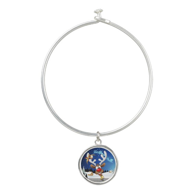 Funny Reindeer Peeking Christmas Meme  Bangle Bracelet (Front)