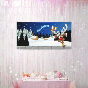 Funny Reindeer Peeking Christmas Meme Banner