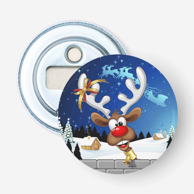 Funny Reindeer Peeking Christmas Meme  Bottle Opener (Front)