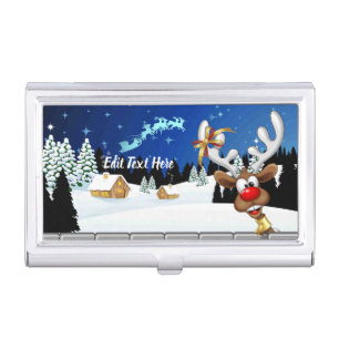 Funny Reindeer Peeking Christmas Meme  Business Card Case