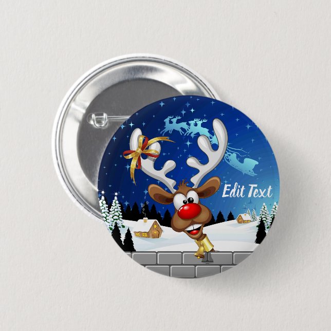 Funny Reindeer Peeking Christmas Meme  Button (Front & Back)
