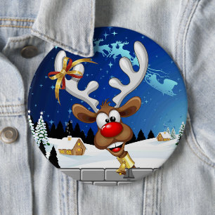 Funny Reindeer Peeking Christmas Meme  Button