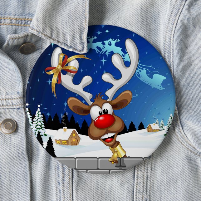 Funny Reindeer Peeking Christmas Meme  Button (In Situ)