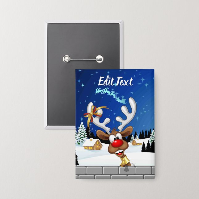Funny Reindeer Peeking Christmas Meme  Button (Front/Back)