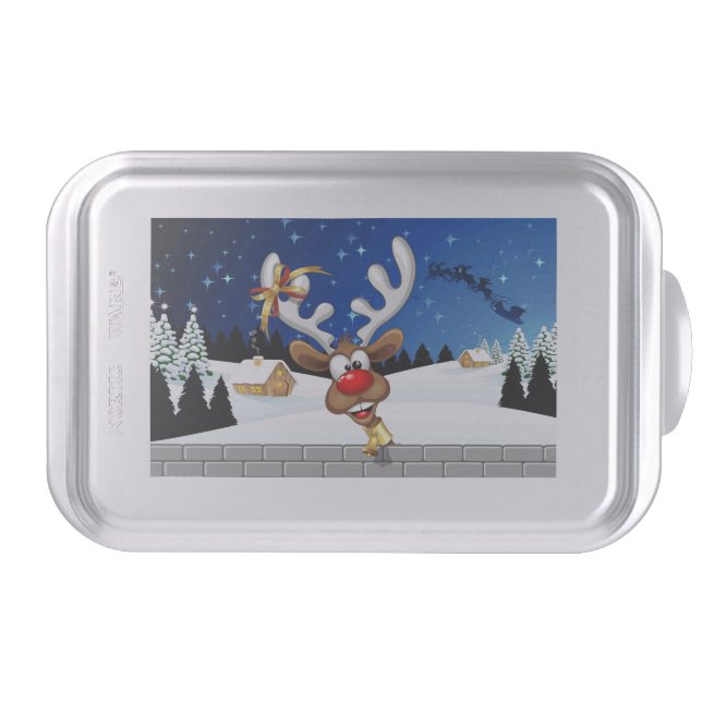 Funny Reindeer Peeking Christmas Meme  Cake Pan (Front)