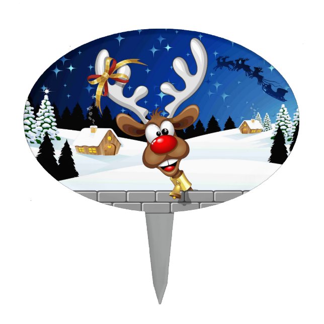 Funny Reindeer Peeking Christmas Meme  Cake Topper (Front)