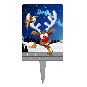 Funny Reindeer Peeking Christmas Meme  Cake Topper