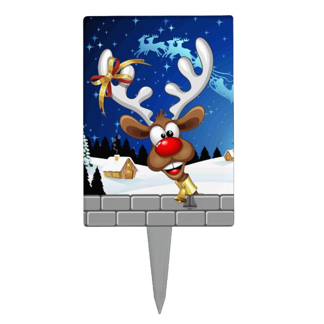 Funny Reindeer Peeking Christmas Meme  Cake Topper (Front)
