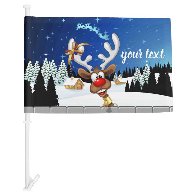 Funny Reindeer Peeking Christmas Meme  Car Flag (Front)
