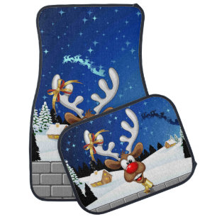 Funny Reindeer Peeking Christmas Meme Car Floor Mat