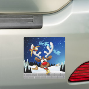 Funny Reindeer Peeking Christmas Meme Car Magnet