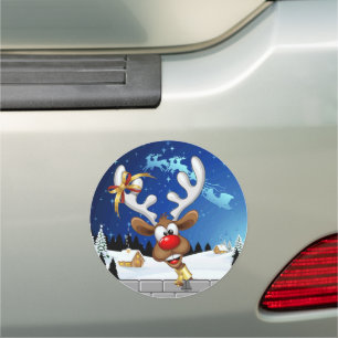Funny Reindeer Peeking Christmas Meme Car Magnet