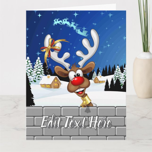 Funny Reindeer Peeking Christmas Meme  Card (Front)